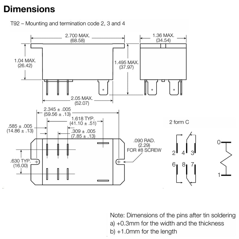 T92P11D22-12 Power Relay (Pack of 1) - DPDT, 12V DC, 30A General Purpose Relay