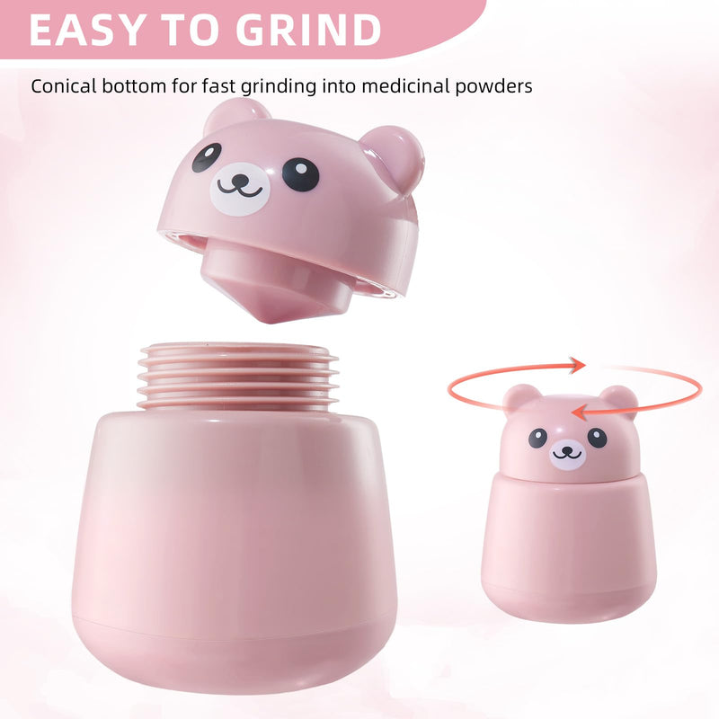 Bear Pill Crusher 2 Pcs Vitamins, Tablets Crusher and Grinder BPA-Free ABS, Easy to Grind & Clean, Leakproof Portable Crusher for Pets, Kids and Elders, Pink+Green