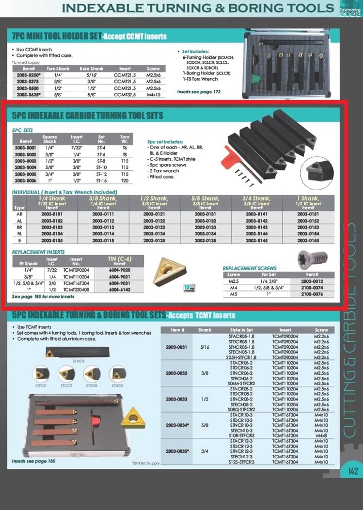 HHIP 2003-0003 1/2 Inch 5 Piece Indexable Carbide Turning Tool Set 1 /2" Shank 5 Piece, Set No - ST 8