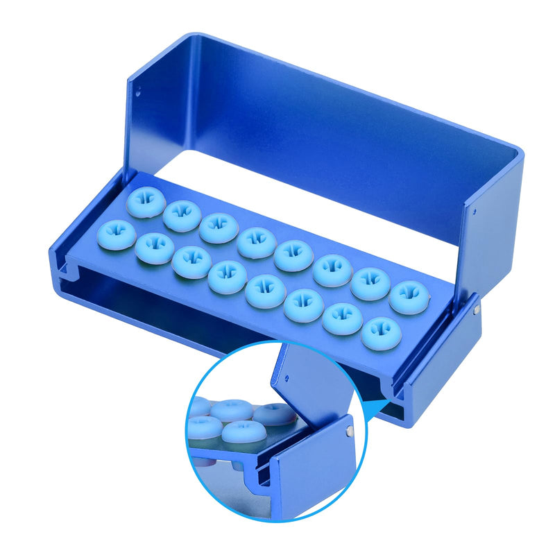 16 Holes Burs Holder Block Case 1.6mm&2.35mm Shank for CA/RA＆FG Autoclavable Burs Holder with Silicon Cover Blue Color
