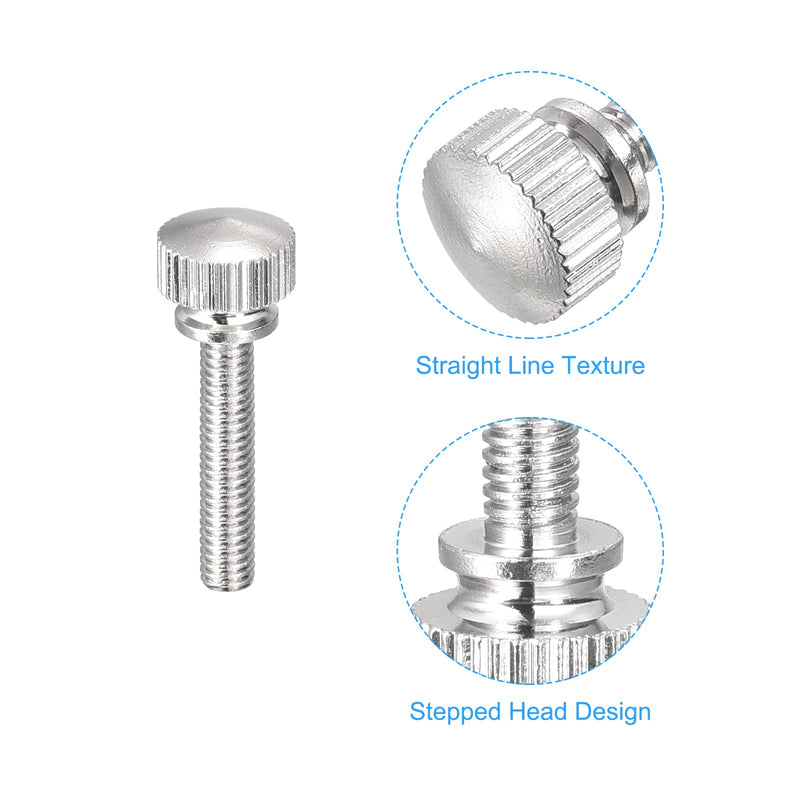 uxcell Knurled Thumb Screws, M4x20mm Brass Shoulder Bolts Grip Knobs Fasteners, Nickel Plated 8Pcs 8