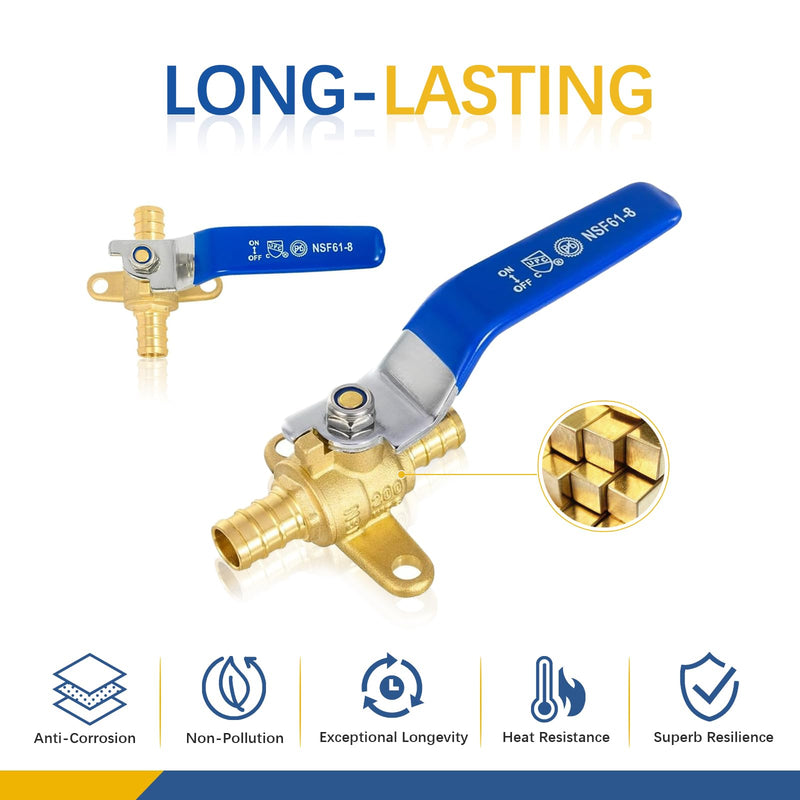 10PACK GUOFIS 1/2"PEX Crimp Shut off Ball Valve with Drop Ear(VALVE274-10) 10 Blue Handle