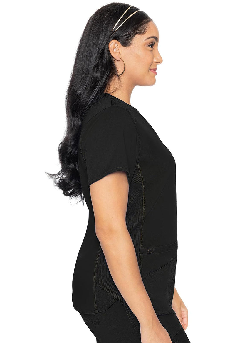 Med Couture V-Neck Scrub Top for Women with 4 Pockets, Rib-Knit Side Panel, and Shirttail Hem MC7459 X-Large Black