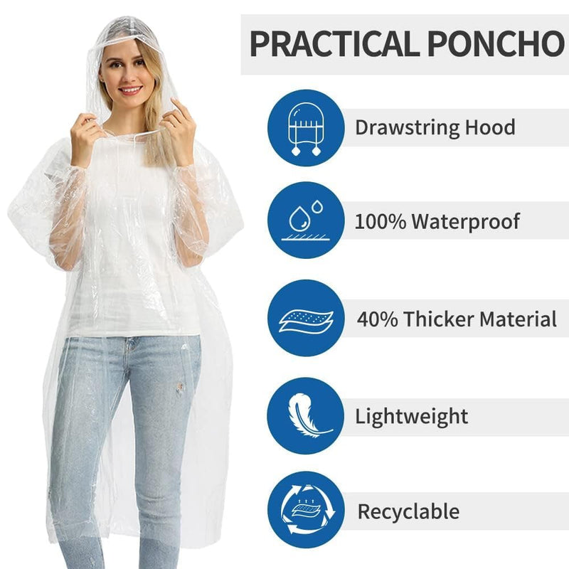 Opret 5/10/20 Pack Rain Ponchos, Disposable Emergency Ponchos Bulk Unisex Waterproof Raincoat for Adults with Drawstring Hood 5 Pcs