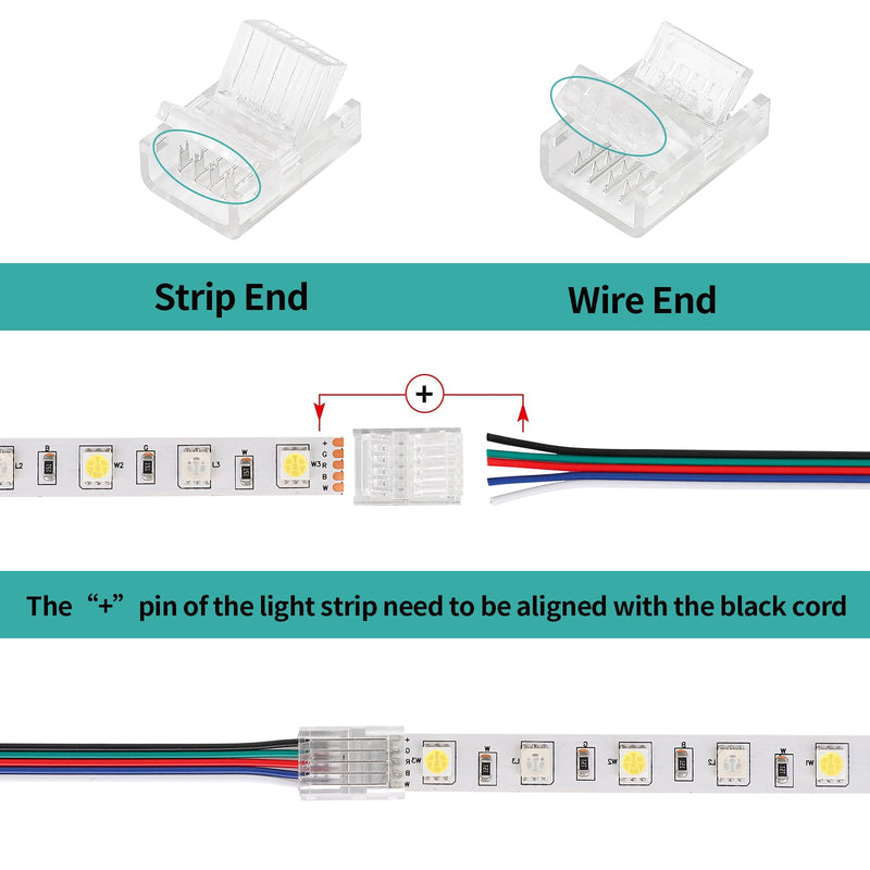 HOMELYLIFE 5 Pin LED Strip Connectors 12mm Solderless 10 Pcs with 16.4ft Extension Cable 5 Conductor for Waterproof or Non-Waterproof 12mm Wide RGBW RGBWW LED Strip Lights 5pin 12mm