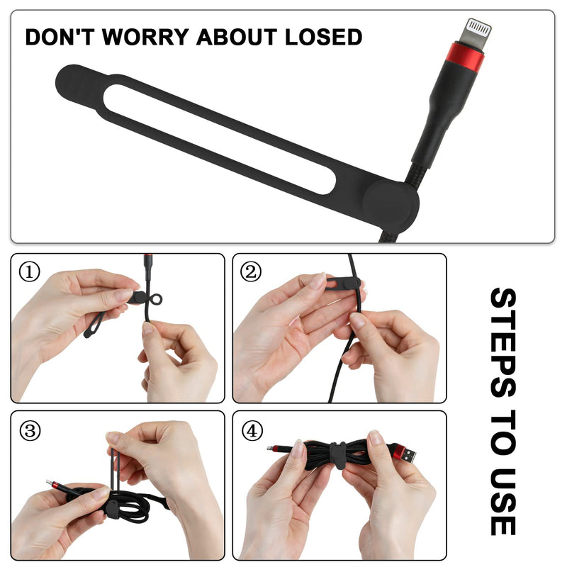 Nearockle 16Pcs Silicone Cable Straps Wire Organizer for Bundling Earphone, Phone Charger, Computer Cords, Reusable Cable Ties Cord Organizer in Home,Office,Kitchen,School(Black) 4.2 Inch Black