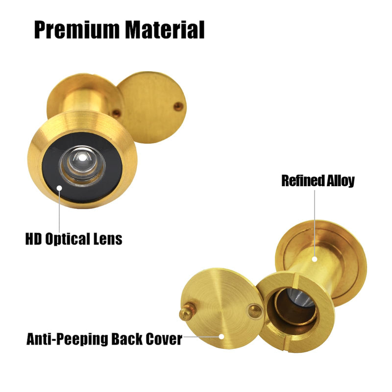 Door Viewer with 16mm Drill Bit, Solid Brass Peephole 200-degree View, Peep Holes with Heavy Duty Privacy Cover for 1-3/8" to 2-1/6" Doors for Home Office Hotel, Gold