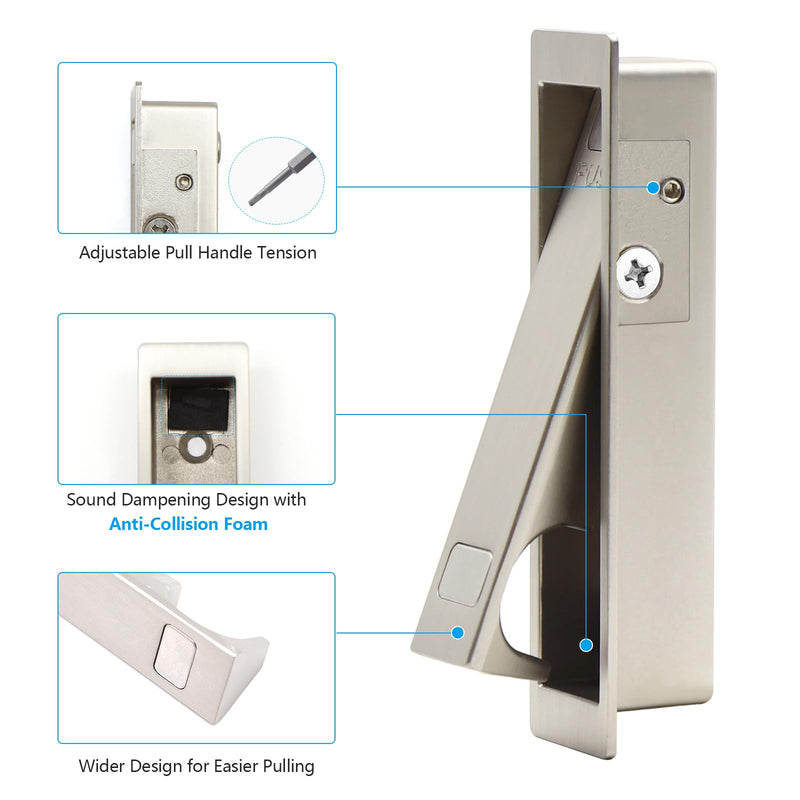 Dontay Pocket Door Pull Handle, Press Finger Edge Pull, Push Flush Mount Doors Pull for Pocket Sliding Doors, Recessed Rectangular Bypass Door Hardware, Cabinet Pull(2, Brushed Nickel)