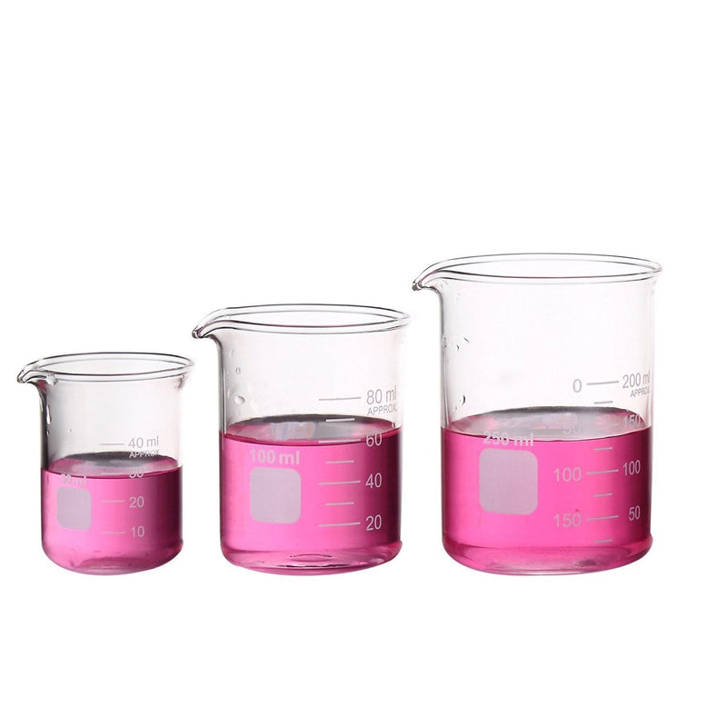 Glass Measuring Low Form Beaker Set 50ml 100ml 250ml Glass Graduated Beaker Set … 50ml+100ml+250ml