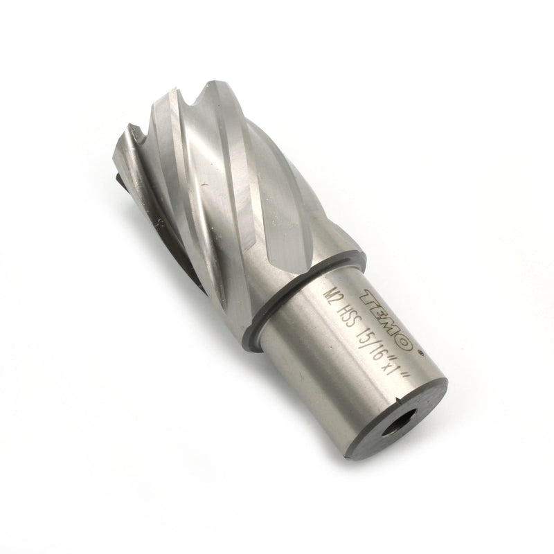 TEMO M2 Annular Cutter with Weldon Shank, Bright Finish, 15/16 Inch Cutting Diameter x 1 Inch Depth of Cut for Standard Drill Press, Drill Bit Cutter 15/16"