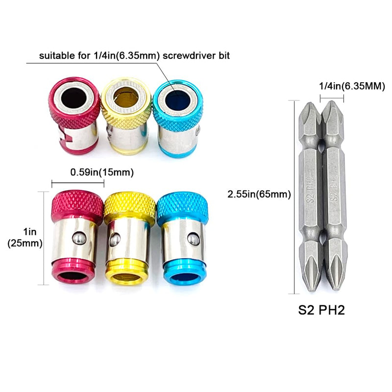 6 Pieces Magnetic Screw Ring With 2 Pieces Ph2 Screwdriver Bit Set,Magnetizer Screw Removable For 1/4 Inch/6.35mm Hex Screwdriver and Power Bits (MIX) Mix
