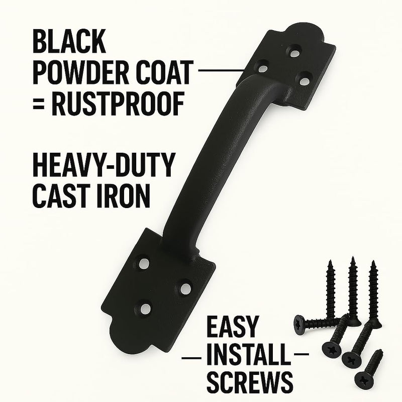 2 Pack Heavy Duty Gate Handle - Steel Pull for Barn Doors, Sheds, Outdoor Fences, Black, 8.5 Inch 9" - 2 Pack Spade