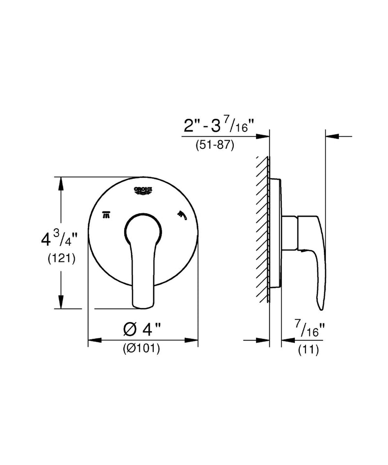 Grohe 19972EN2 Eurosmart New Single-Handle 5-Port Diverter Valve Trim Kit with Lever Handle, Brushed Nickel Contemporary