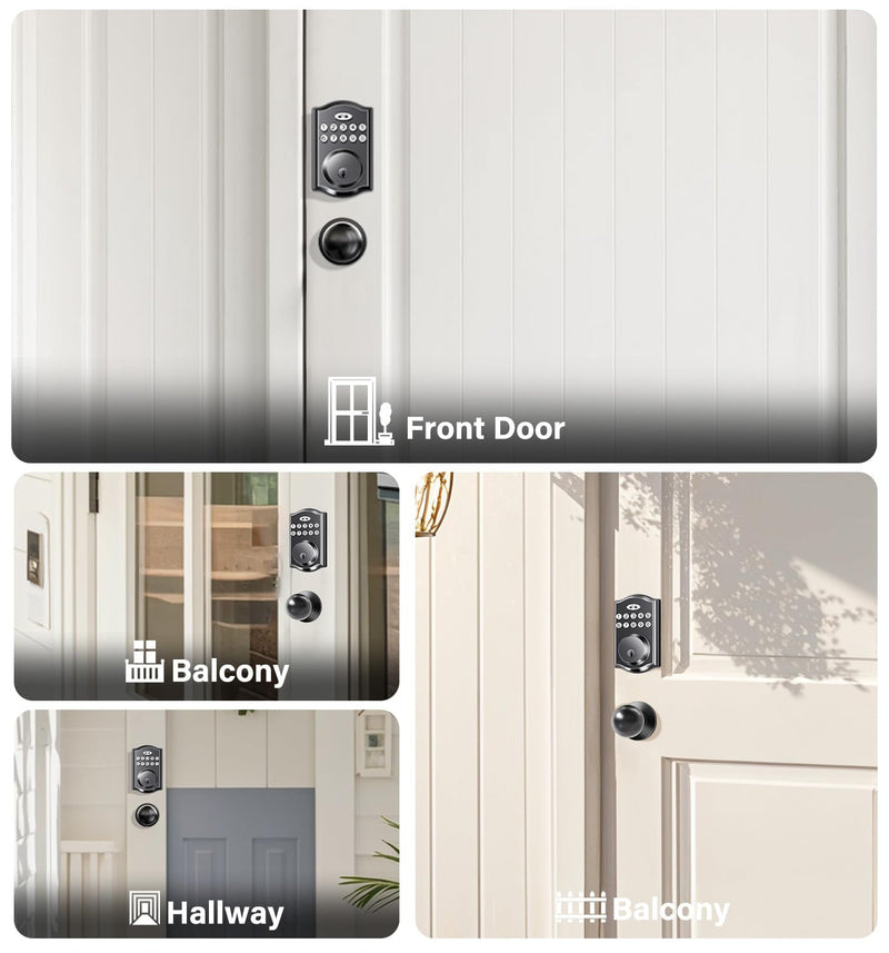 Keyless Entry Door Lock with 2 Knobs, Electronic Backlit Keypad Deadbolt with Handle Set, Auto Lock, One-time Codes, Smart Deadbolt for Front Door, Easy Installation (Matte Black) Matte Black