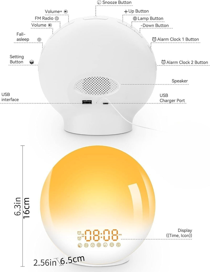 JALL Sunrise Alarm Clock White Noise Sound Machine with 22 Soothing Sounds, 17 NightLights, Bluetooth Speaker, Wake Up Light Alarm Clock for Bedrooms, Heavy Sleepers, Ideal Gift for Baby, Kids Seniors