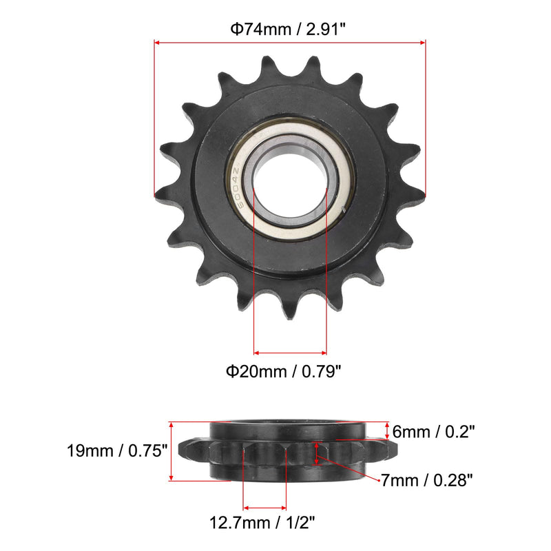 uxcell #40 Chain Idler Sprocket, 20mm Bore 1/2" Pitch 17 Tooth Sprocket Tensioner, C45 Carbon Steel 40 Roller Chain Sprocket with Bearing for ISO 08A Chain, 2Pcs 74mmx20mm