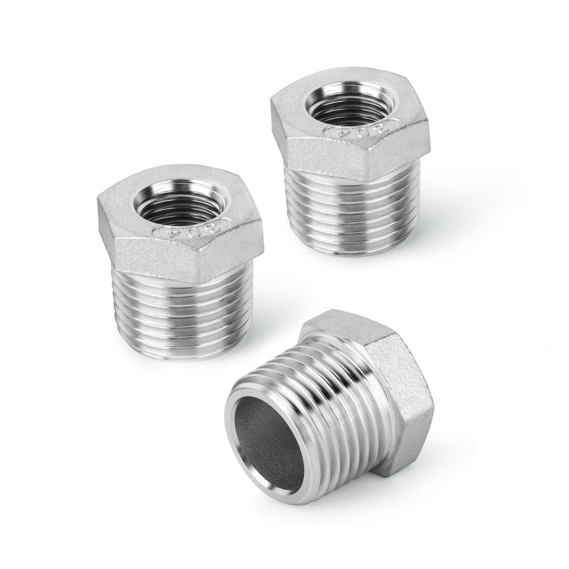 5PCS 304 Stainless Steel Reducer Hex Bushing, 3/4" NPT male x 1/4" NPT Female, Reducing Pipe Adapter Fitting 3/4" MNPT x 1/4" FNPT 5
