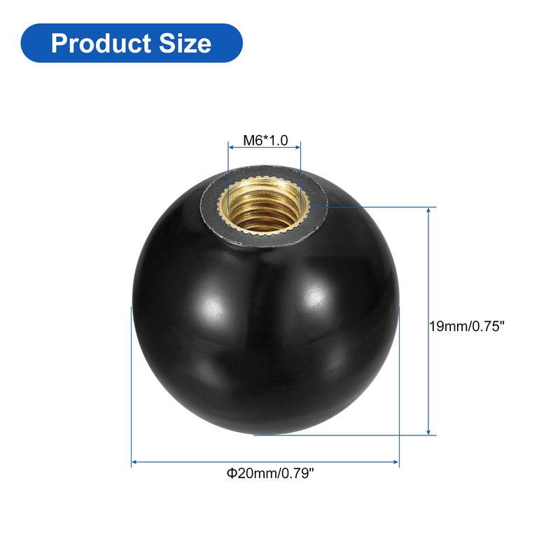 uxcell 5Pcs Threaded Ball Knobs, M6 Female Thread Thermoset Ball Knob 20mm Dia Round Operation Ball Handles with Copper Insert for Machine Lever Handle, Black M6x20mm - NewNest Australia