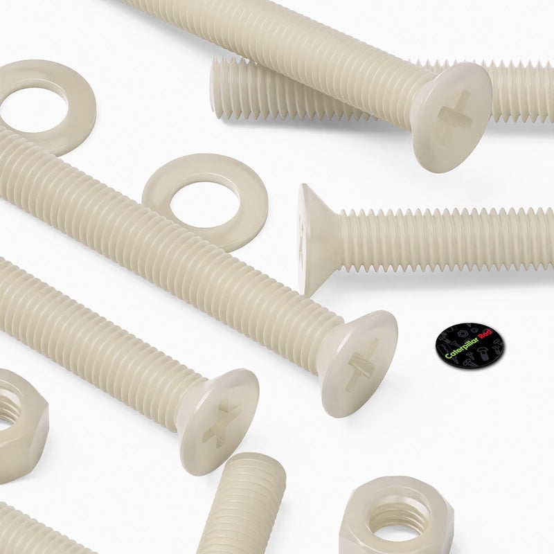 50x Nylon Countersunk Cross Head Machine Screws, M5 x 40 mm, Plastic Nuts, Bolts and Washers, (13/64 x 1 37/64 in)
