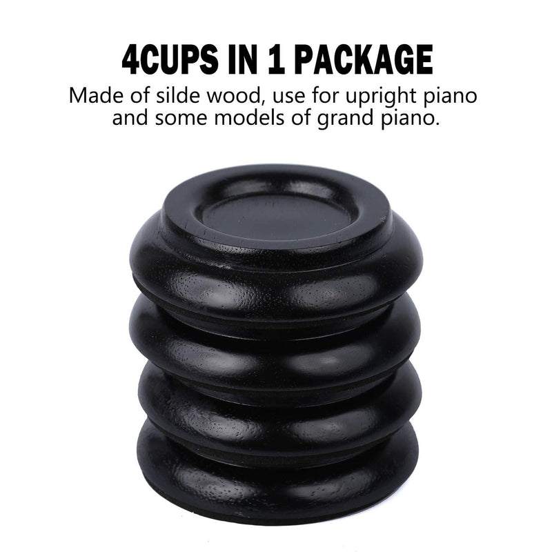 NUEVEN Solid Wood Piano Caster Piano Leg Floor Protectors 4-Pack Upright Piano Caster Cups with Non-Slip & Anti-Noise Foam (Black) Black