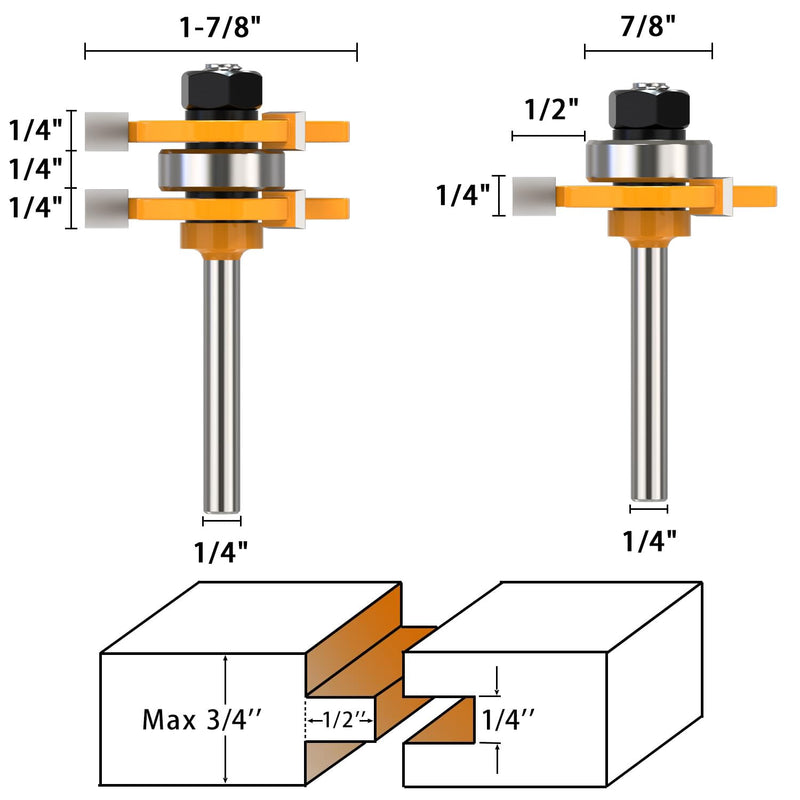1/4 Inch Shank Tongue and Groove Router Bit Tool Set 3 Teeth Adjustable Router Bit 45 Degree Lock Miter Router Bits Woodworking Set- 1/2" 9/16" 3/4" Cutting Height Woodworking Glue Joint Tools