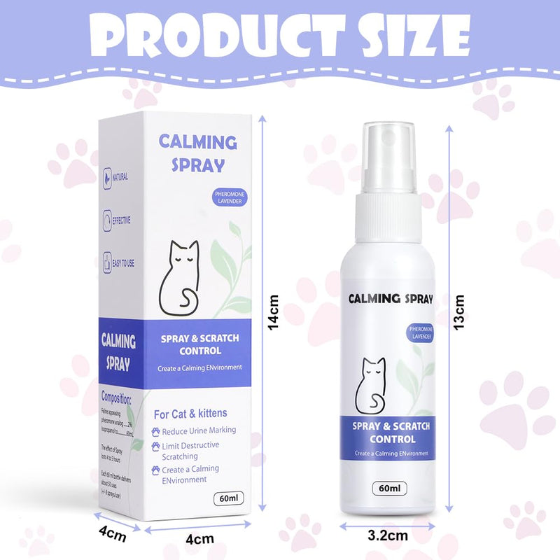 AOMIG Cat Calming Spray, Cat Pheromones Calming Spray, Reduce Stress Anxiety Scratching Fighting Peeing Urine Marking Furniture, Cats Calm Pheromone Solution for Home Travel Vet Visits, 60ml