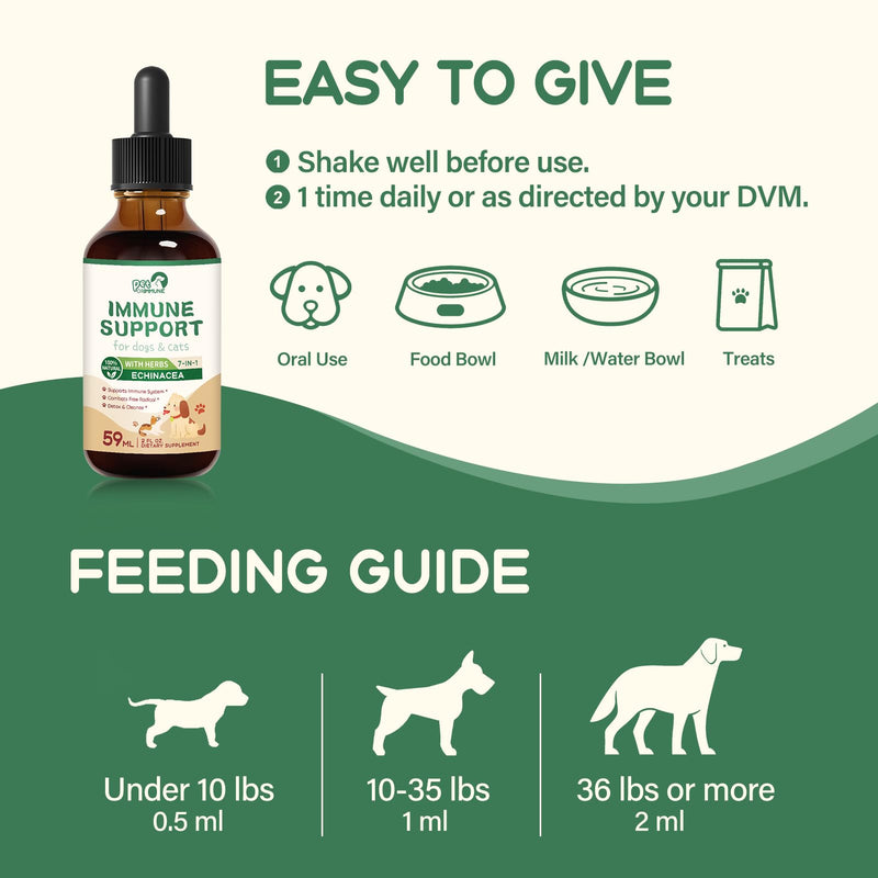 Immune Support for Dogs & Cats Liquid Drops Combats Free Radical, Herbal Supplement Supports Immune System, Detox & Cleanse w/Echinacea Astragalus Burdock Turkey Tail Extract. 2 oz