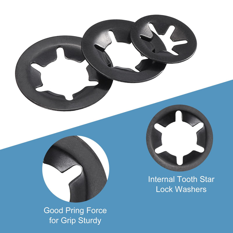 uxcell 140Pcs Internal Tooth Washers Assortment Kit, 65Mn Tooth ing Ring Washers Quick Speed Nut ing Fastener, 8 Size, Black 140