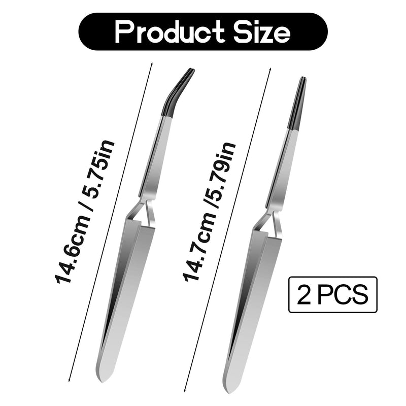 2 Pieces Rubber Tipped Tweezers Set Reverse Stainless Steel Cross Locking Tweezers PVC Tips Bent and Straight Flat Tip Tweezers Stamp for Coins Jewelry Hobby Crafts Industrial Electronic