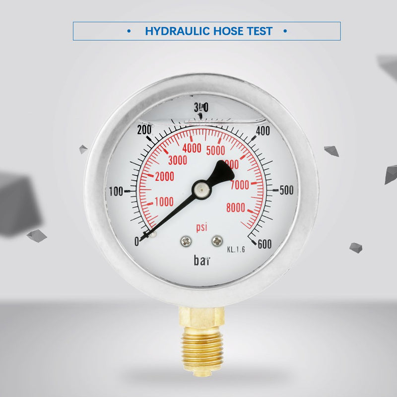 Hydraulic Hose with Gauge 0~600 BAR / 0~8500 PSI Dial Pressure Gauge with Pressure Test Hose M16*2-BSP 1/4 Thread Connector Pressure Test Kit