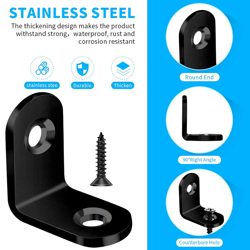 40PCS L Bracket Corner Brace, Metal Black Corner Bracket, Stainless Steel Joint Right Angle Bracket Fastener for Wood Chair Bookshelf Furniture Cabinet with 80PCS Screws (20mmx20mm) 20 mm