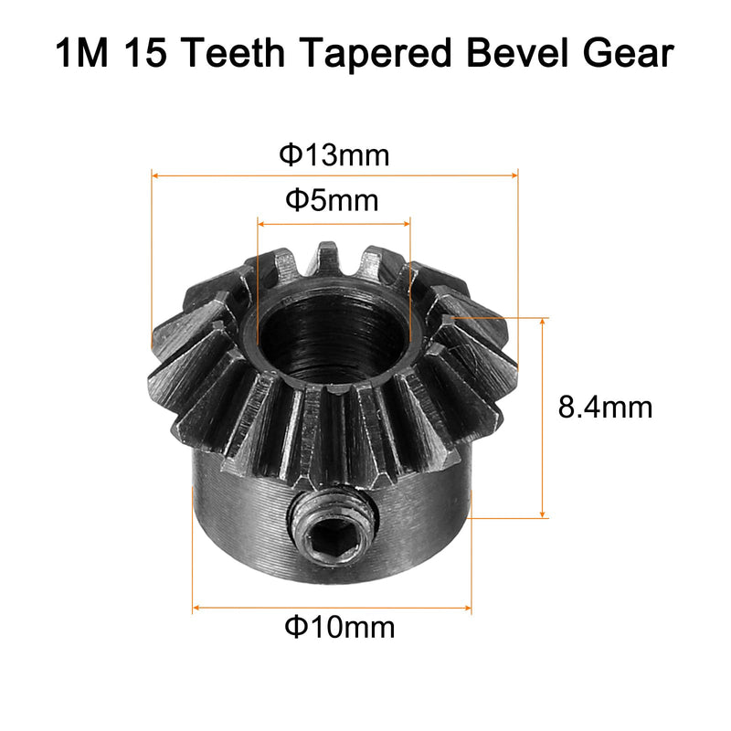 uxcell 2pcs Bevel Gear 0.8 Module 1:1 Reduction Rate 15T 5mm Hole Dia Bevel Pinion Gear 45# Steel, 45 Degree Steering Gear for Hardware Mechanical Rotation, Black
