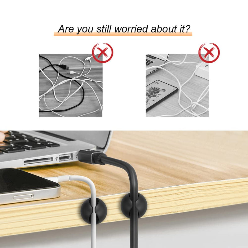 Shintop Cord Organizer, 6 Pack Black Charger Holder Cable Clips Wire Clips for Organizing Desk Nightstand Car Phone Charger Small