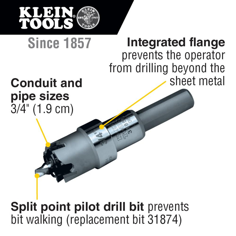 Klein Tools 31850 Heavy Duty Hole Cutter, 3/4-Inch Carbide Hole Cutter Cuts Stainless Steel, Mild Steel, Iron, and Copper 3/4" (1.9 cm)
