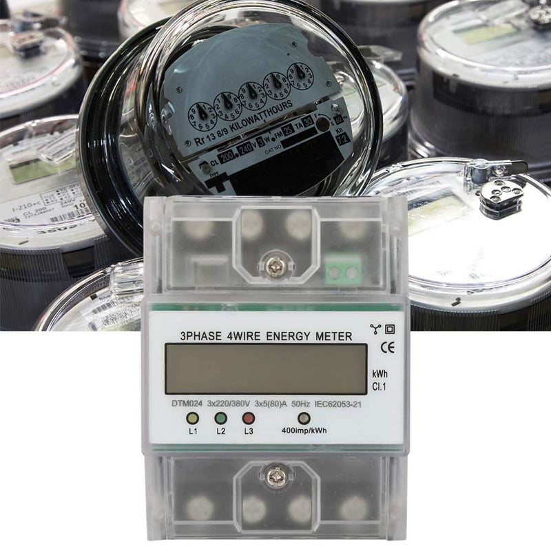 Three Phase 4P KWh Meter 220/380V 5-80A Digital Electric Power Consumption Monitor LCD Backlight