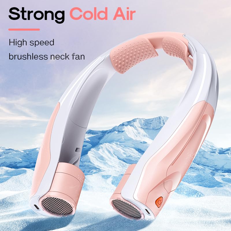 Portable Neck Fan for Girl: No Hair Twisting, Lightweight Personal Fan with 6000mAh Battery Air Volume, 6 Speeds - Rechargeable Wearable Air Conditioner for Girlfriend, Sister (Pink) Pink