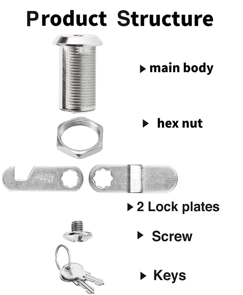 Cabinet Cam Locks Keyed Alike, 1-1/8'' Fits on 7/8'' Max Door Thickness, Secure File Drawer Mailbox RV Storage Replacement Set, Zinc Alloy (1-1/8 Inch 10Pcs) 1-1/8 Inch 10Pcs