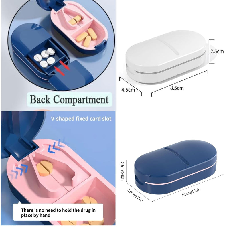 2 in 1 Pill Cutter and Splitter with Stainless Steel Blade for Cutting Small or Large Pills, Travel Mini Medicine Dispenser Box, Supplement Sorter, Fish Oil Planner, Perfect for Traveling Q-white