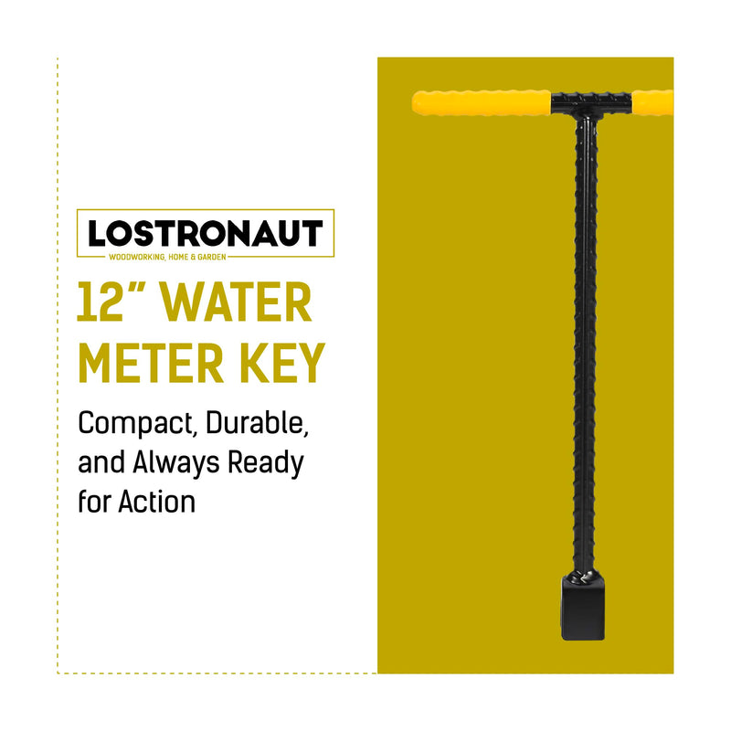 LOSTRONAUT 12 Inches Water Meter Key Cut Off Tool with Enforced Steel T-handle & 4-Way Water Spigot Key, Multi-Tool Utility Key for Curb Water Valves & Main Water Meters, Garden & Plumbing Tool 12"