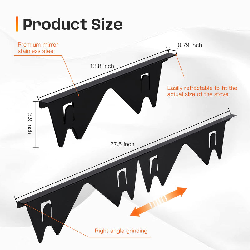 Stainless Steel Stove Gap Covers,Stove Gap Filler, Range Trim Kit, Stove Gap Guards, Heat Resistant and Easy to Clean, Easy retractable Length 13.8" to 27.5", Width 0.79",Black(2PCS) 27.5 inch Black