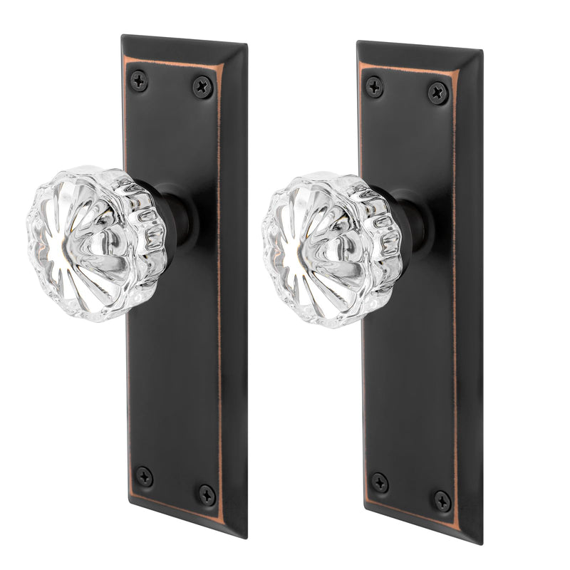 Single-Side Glass Dummy Door Knobs, Inactive Door Knobs for Closet, Antique Bifold Door Knobs Replacement, Crystal Dummy Door Handles, Oil Rubbed Bronze, 2 Pack Dummy(2 Pack)