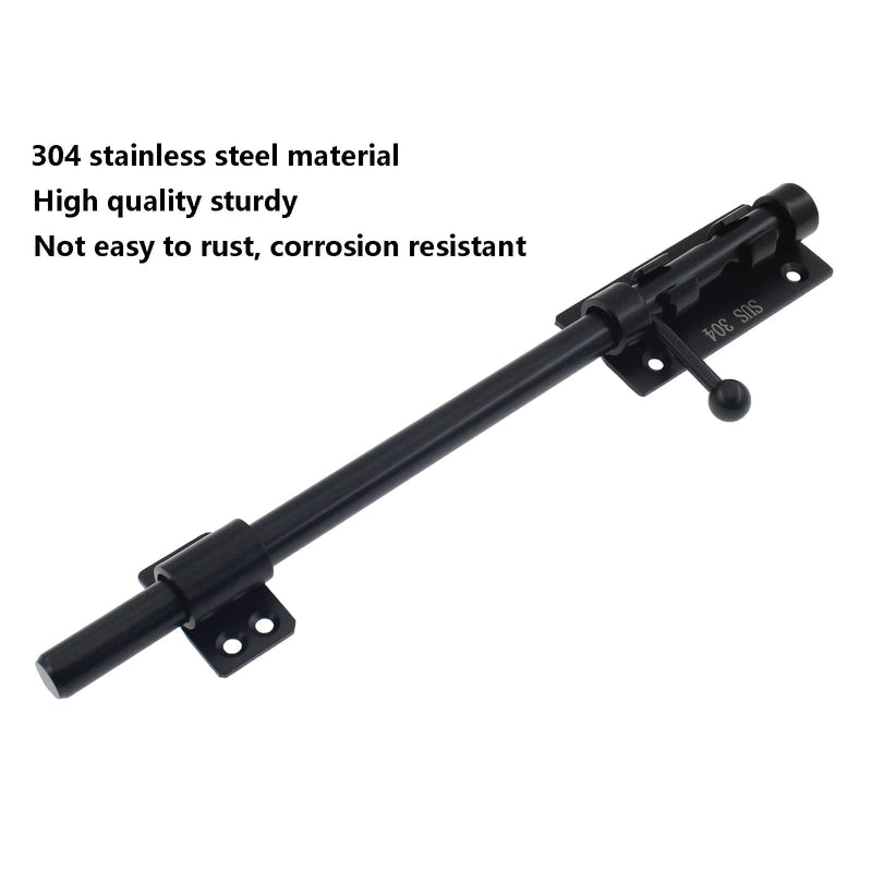 Slide Bolt Gate Latch Hardware，SAFYY 1 PCS Barrel Bolt Latch,Heavy Duty Solid 304 Stainless Steel Door Lock with Padlock Hole,Electroplating Finish for Door/Wooden Fence/Shed/Cellar-Black 12 Inch