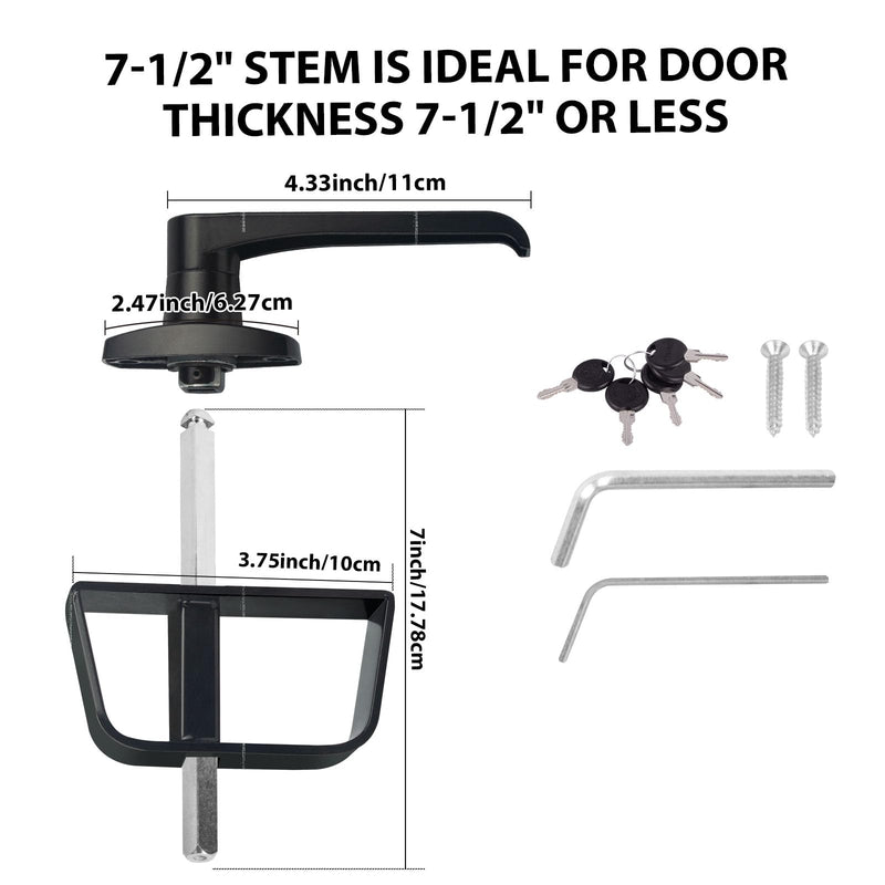 Shed Door Latch L-Handle Lock Kit with 5 Keys,BTEOBFY 7-1/2" Stem Storage Barn Shed Door Hardware Lock Set for Playhouses, Chicken Coops,Camper (Black)