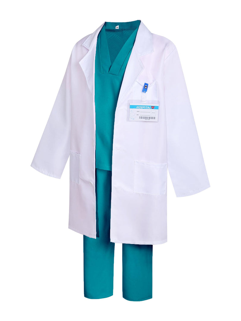 GZ-LAOPAITOU Doctor Costume for Kids Halloween Doctor Dress Up Birthday Cosplay Career Day Role Play Outfit Green 3-4 Years