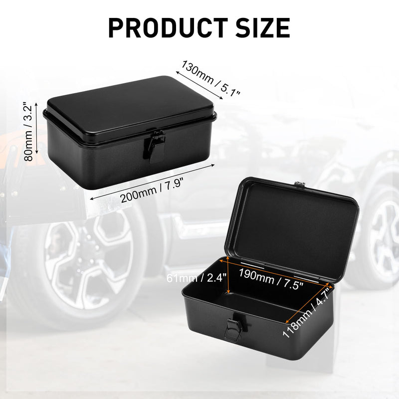 HARFINGTON Portable Steel Tool Box, 7.5" x 4.7" x 2.4" Trunk Tool Storage Box Metal Organizer Mountain Toolbox for Garage Warehouse Workshop Household, Black 7.5" x 4.7" x 2.4"