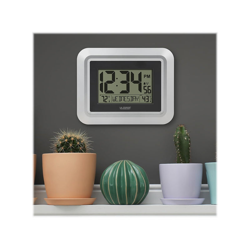 La Crosse Technology 513-1918S-INT Atomic Digital Wall Clock with Outdoor Temperature Silver