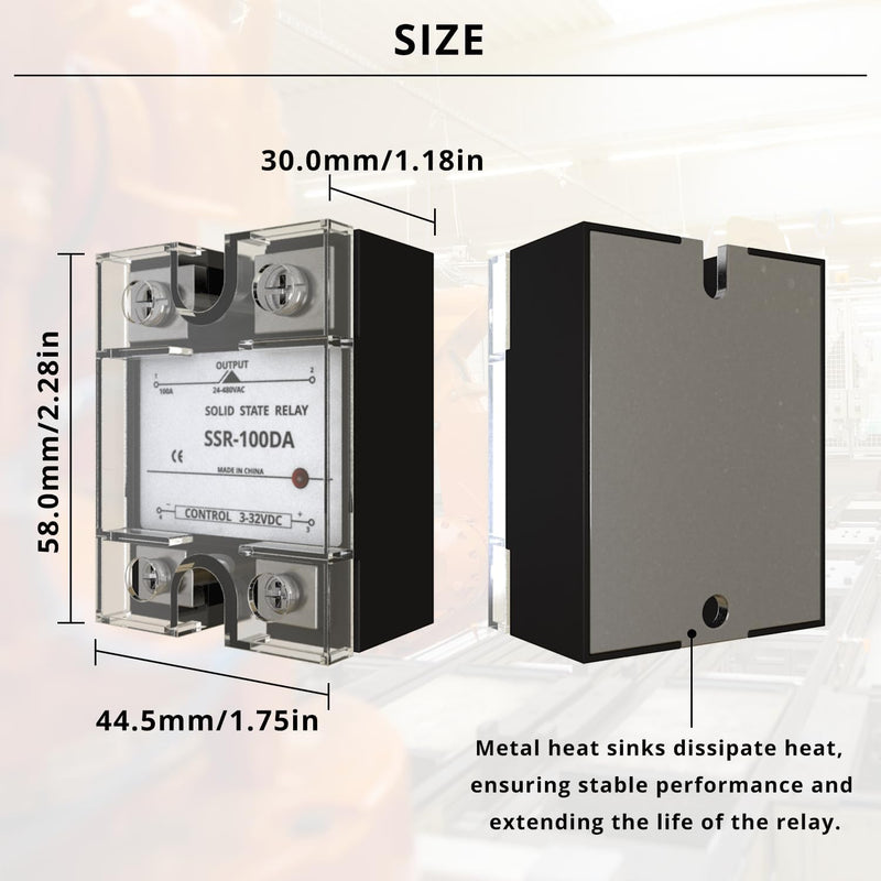 Solid State Relay 100 Amp SSR-100AA,80-280VAC/24-480VAC,4-Screw Terminals Single Phase Solid State Relay 100A AA