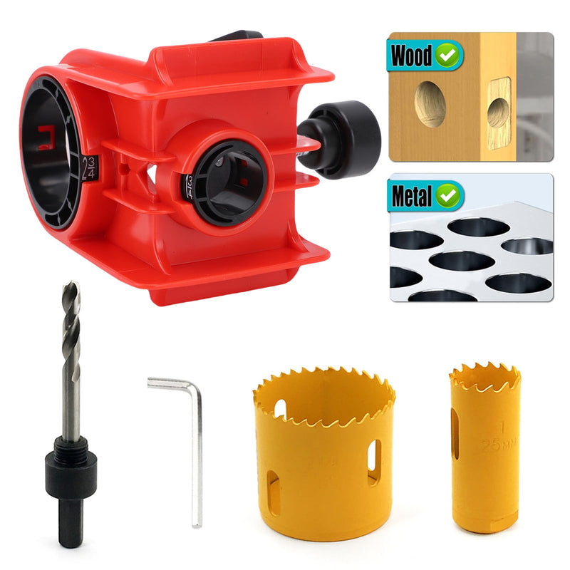 Door Lock Installation Kit, Adjustable Template HSS Hole Saws Drill Bit Door Hole Drilling Kit Door Hole Drilling Tool for Metal Wooden Doors