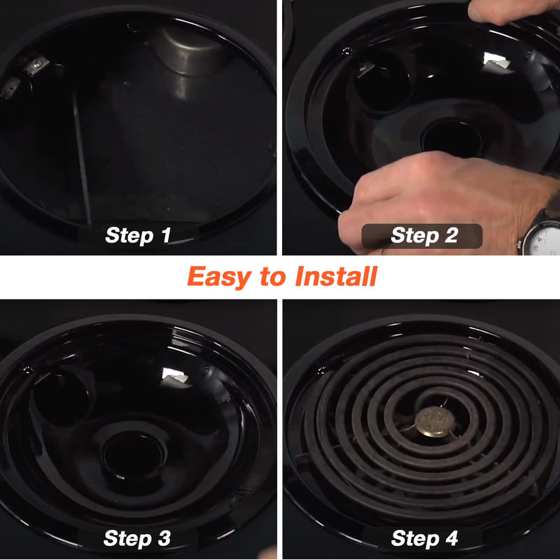 WB31M20 WB31M19 Porcelain Drip Pans by Blutoget - Compatible for GE Hotpoint Range Cooktop - Includes 2 6-Inch and 2 8-Inch black Drip Pans - 4 Pack (Black Porcelain)