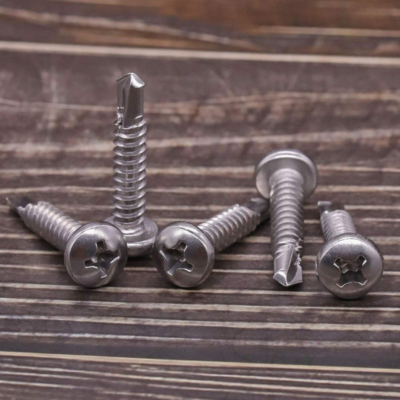 #10 x 1 Pan Head Self Drilling Screws, Phillips Drive, 410 Stainless Steel Sheet Metal Screws,Self Tapping, Dovetail Screws, Pack of 100 #10 x 1"
